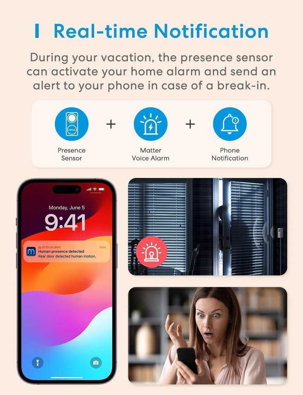 Meross Motion Matter Sensor, inteligentny przewodowy czujnik ruchu