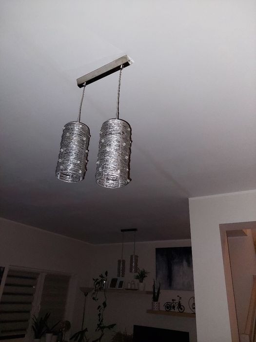 Lampa sufitowa wewnetrzna podwójna drutowana kolor srebrny