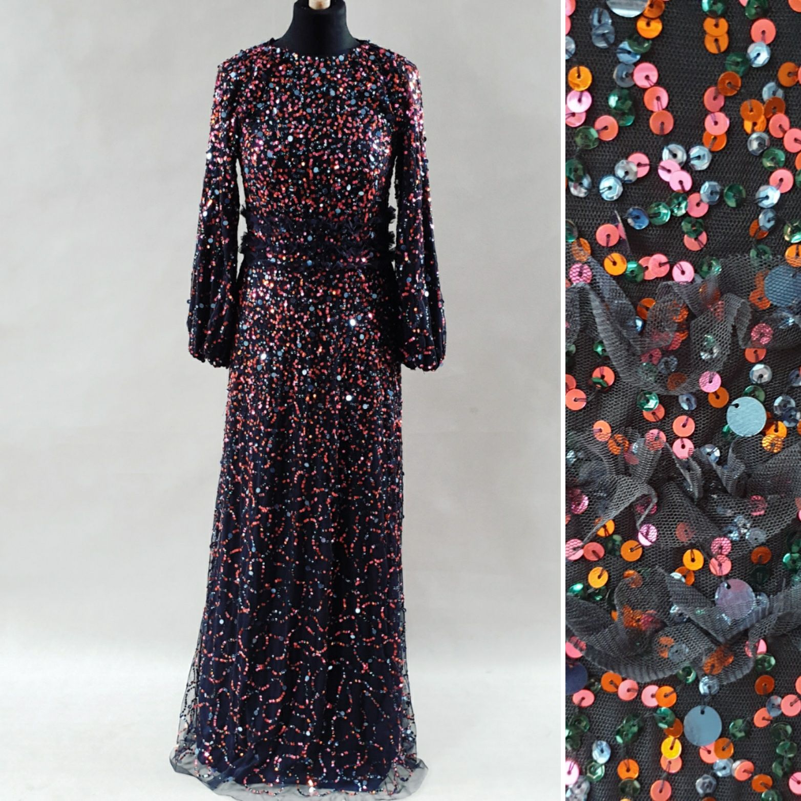 Sukienka maxi szyfonowa zdobiona połyskującymi cekinami