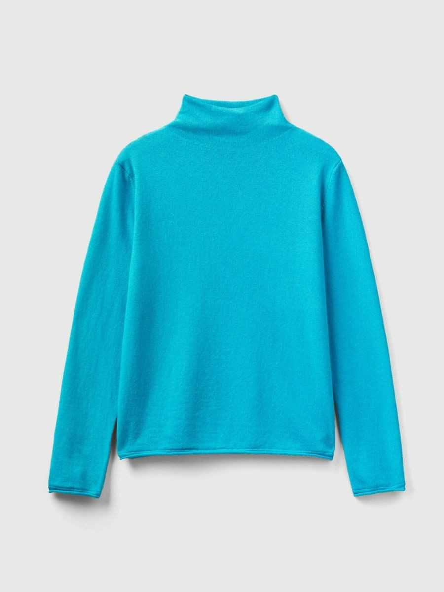 Benetton Nowy sweter z kaszmirem turkusowy M