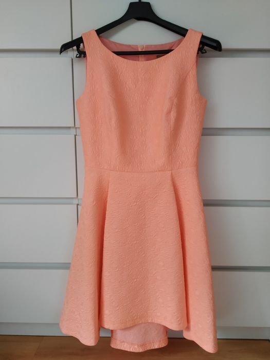 Sukienka morelowa pomarańczowa wizytowa koktajlowa Beata Rębowska 38 M