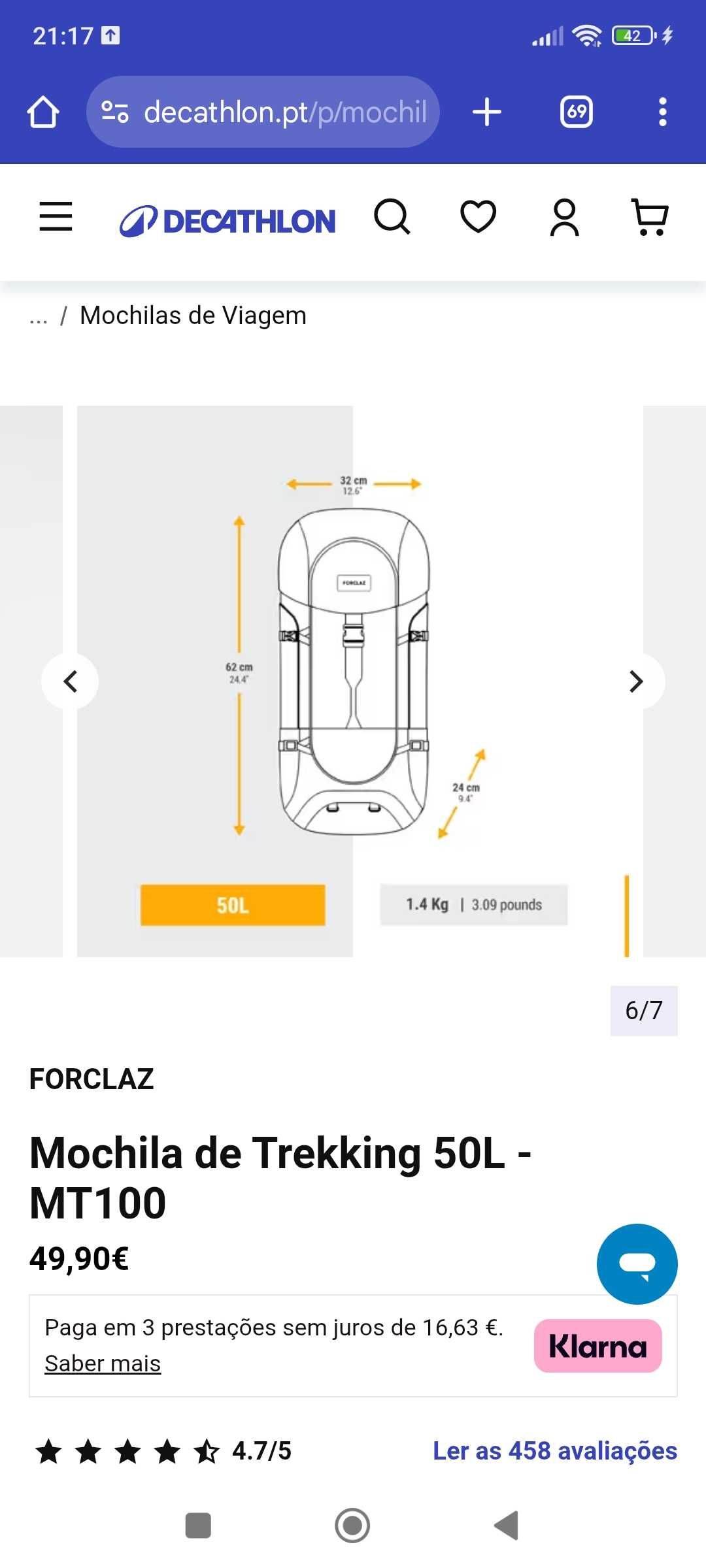 Mochila trekking caminhada forclaz