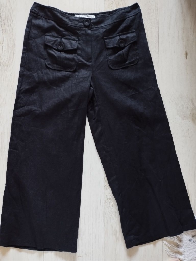 Spódnico-spodnie lniane, spodnie szerokie r. M