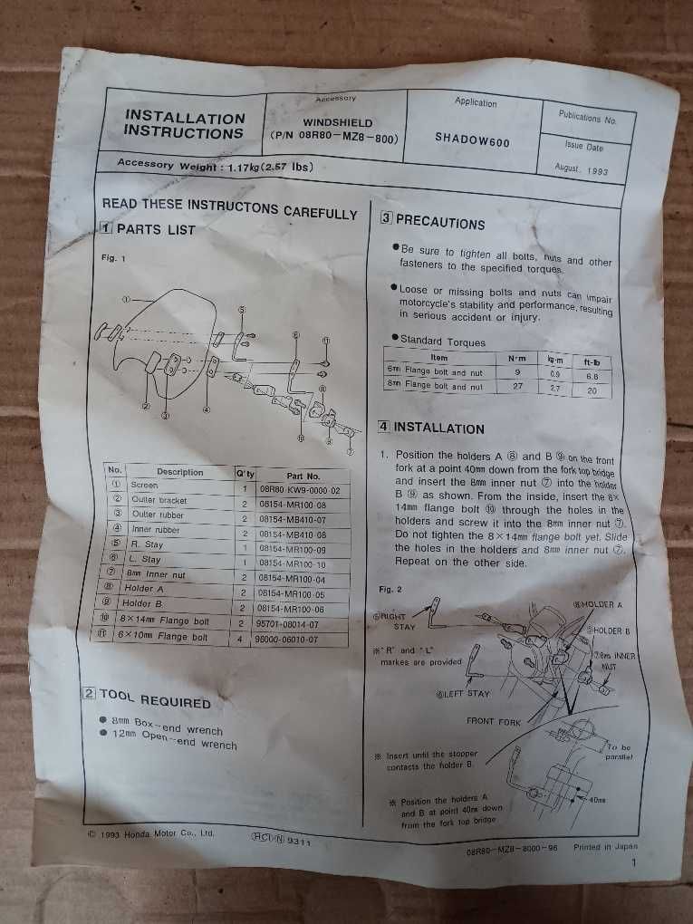 Viseira original Honda VT600 Shadow