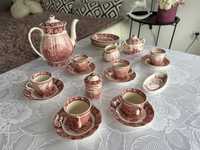 Kawowy zestaw angielskiej porcelany - różowy czerwony