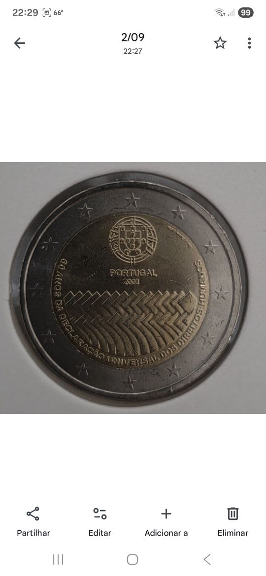 2 eur Portugal 2008 direitos humanos unc