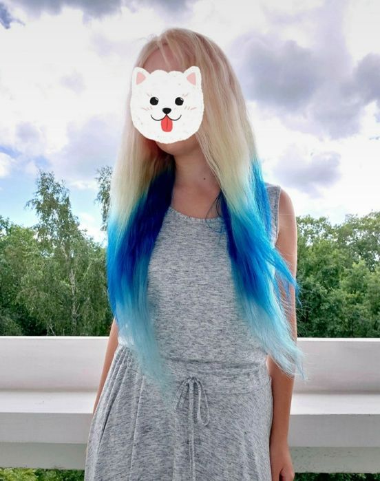 tęczowa kolorowa peruka z włosów naturalnych ludzkich