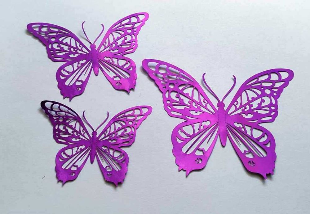 Ozdobne Duże Motyle 3D Fiolet Intensywna Purpura 12 szt naklejki