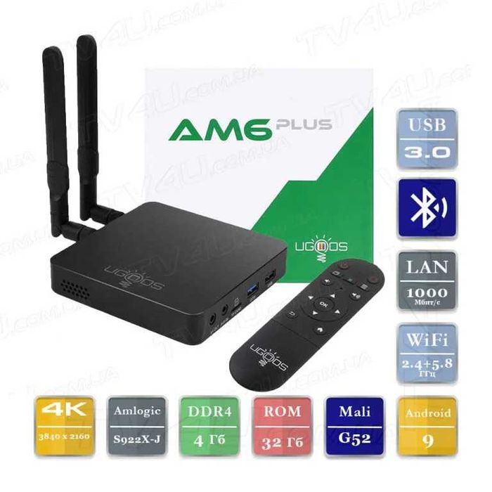 Smart TV Box Ugoos AM6 Plus. Amlogic S922 2.2Ггц, 4/32Gb. Android