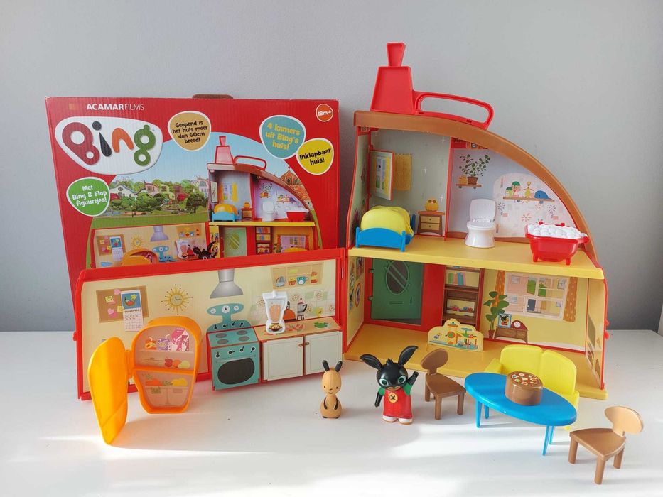 Domek BING i FLOP + akcesoria + pudełko + mebelki BDB domek dla lalek