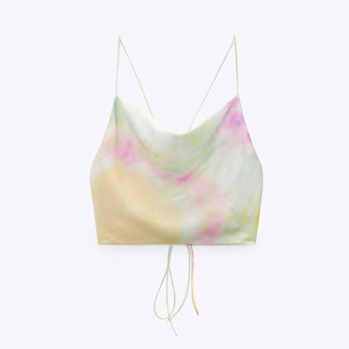 Top de cetim branco com tie-dye ZARA