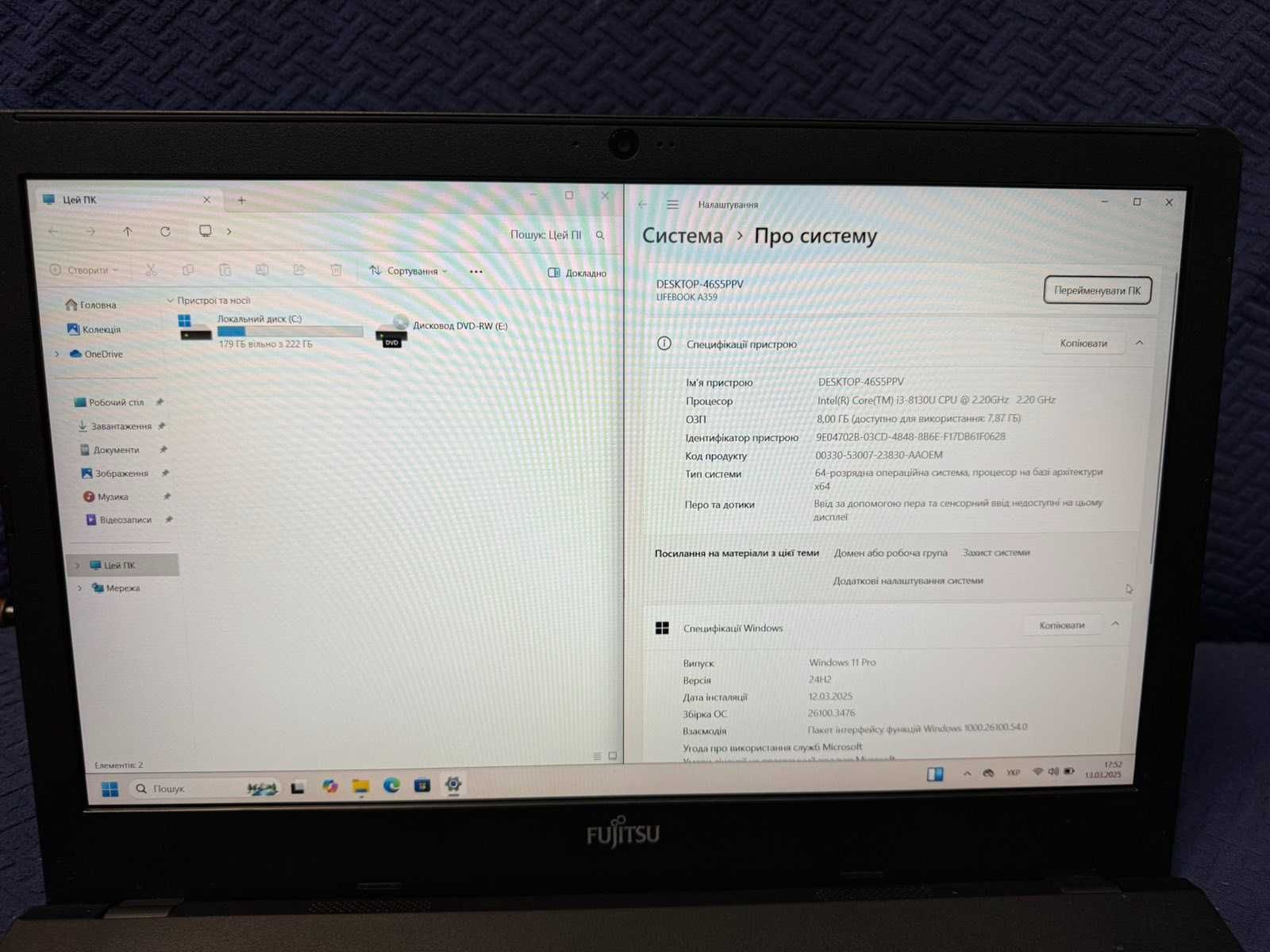 Ноутбук Fujitsu LIFEBOOK A359 / i3-8130U / 8 gb / 240 gb / 15.6