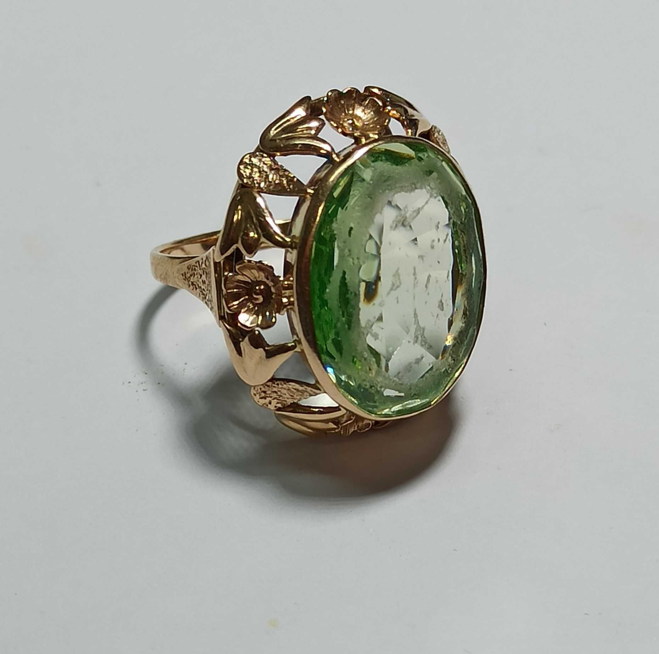 Złoty pierścionek z zielonym oczkiem 585 10,61g 14K /Częstochowa/Raków