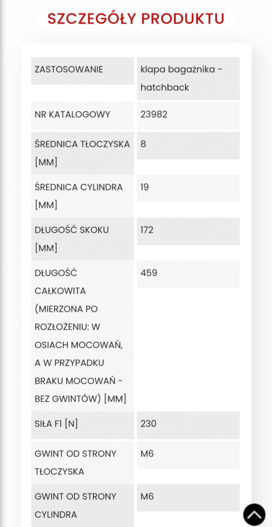 Sprężyny gazowe Fa Krosno 23982  2 szt