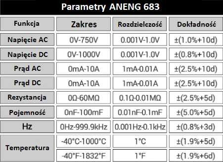 ANENG 683 automatyczny multimetr dotykowy Li-ion 2800mAh 0,5%