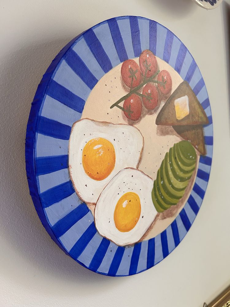 Obraz okrągły na płótnie ręcznie malowany - śniadanie 30cm