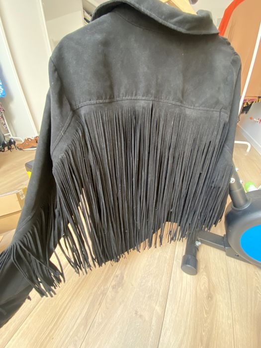 Kurtka ramoneska zamsz z frędzlami h&m