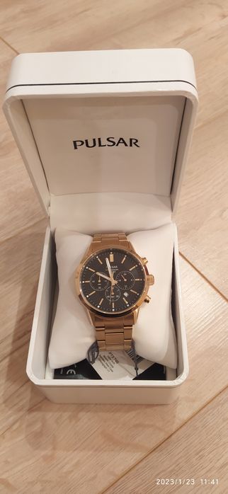 Zegarek Pulsar Chronograph 100m VD53-X220 Złoty Elegancki Jak Nowy