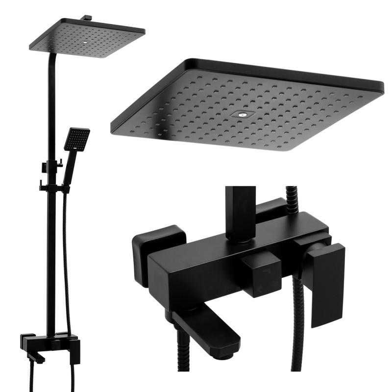 Bateria prysznicowa wannowa kran z deszczownicą 30 cm czarna prysznic