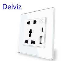 Розетка DELVIZ 220В универсальная UK/US/EU/AU+USB+Type-C с выключателе