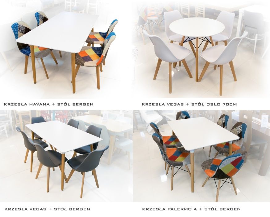 Stół BERGEN 120 + 4 Krzesła YORK DSW Skandynawskie