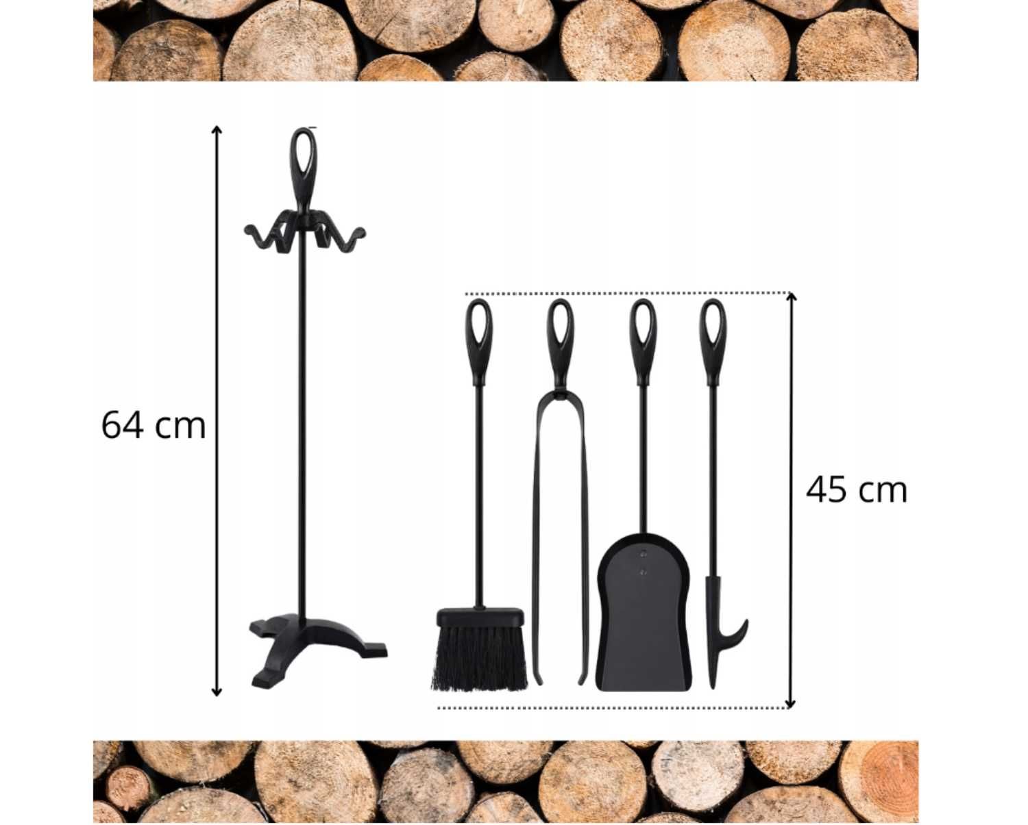 Narzędzia Kominkowe Zestaw Akcesoria 5 Sztuk Stojak Hak Metalowy