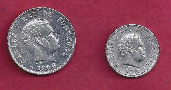 MOEDAS da Monarquia D. Carlos I   500 e 200 Reis Prata