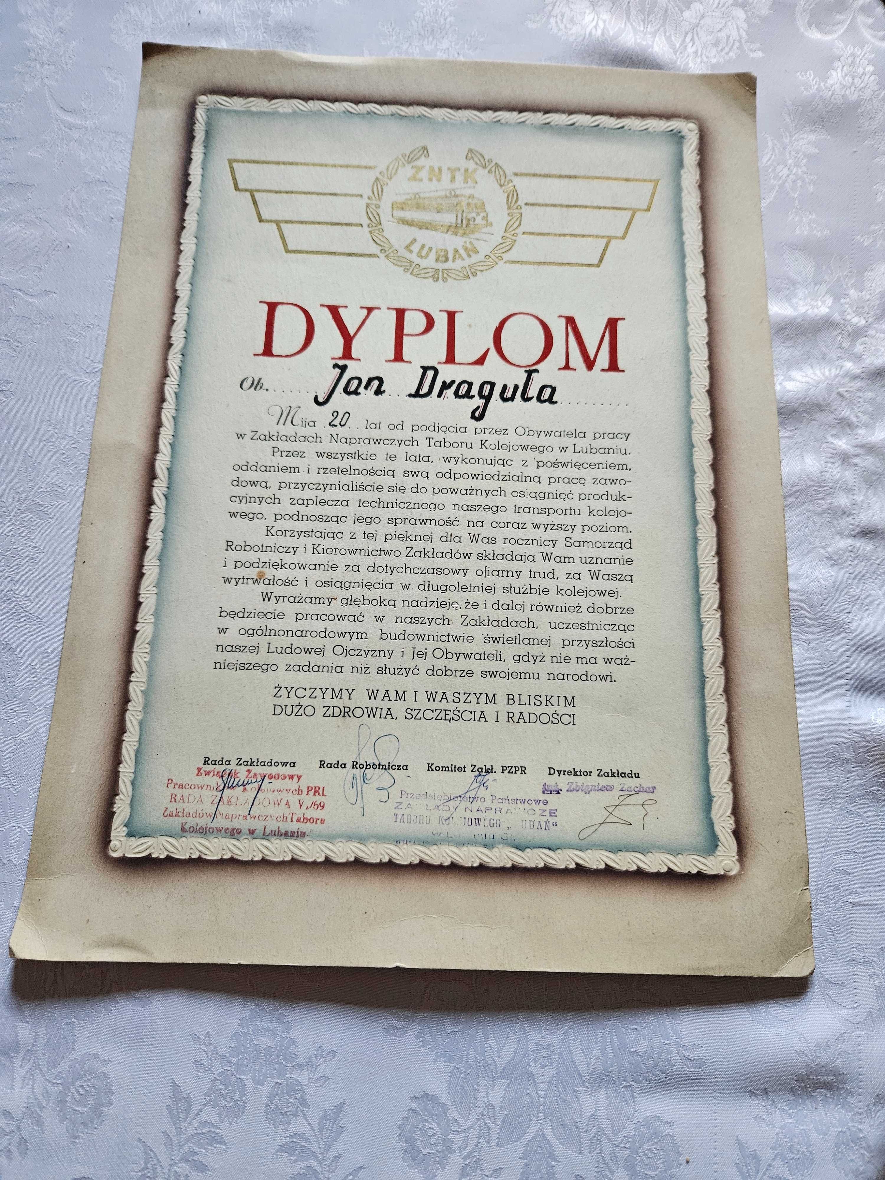 Dyplom PRL ZNTK Lubań 1970 rok