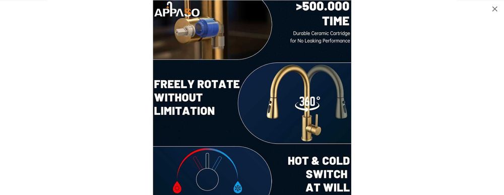 APPASO Złota bateria KRAN kuchenny, z wyciąganym rozpylaczem