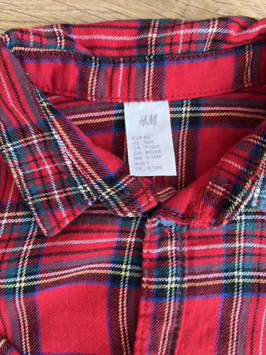 Świąteczny komplet koszula czerwona krata granatowe spodnie z szelkami
