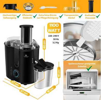 Sokowirówka wysokoobrotowa wyciskarka do owoców i warzyw czarna 1100W
