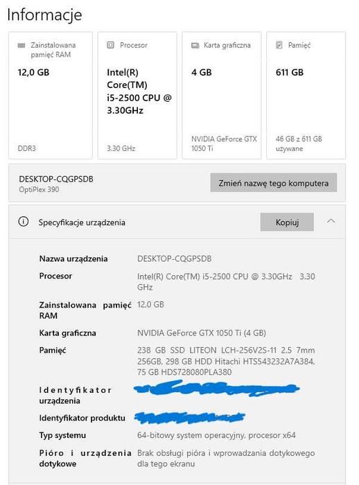 Komputer do: Gier, Nauki, Pracy I5/Ram: 12 GB/W10/GTX 1050TI/SSD/HDD
