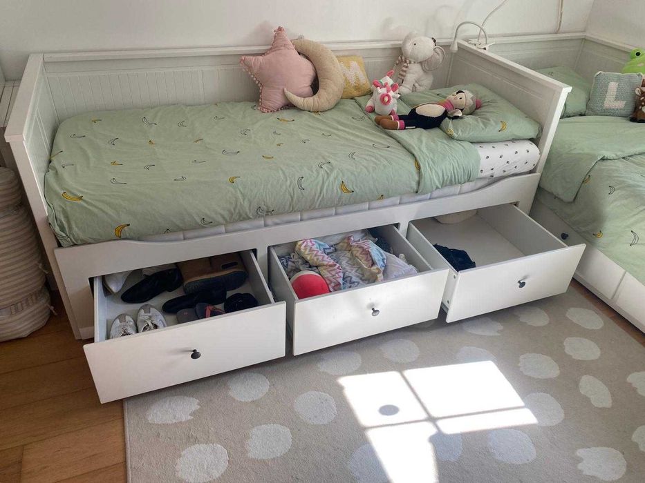 Cama IKEA indiv/dupla c/3 gav, branco, 80x200 cm