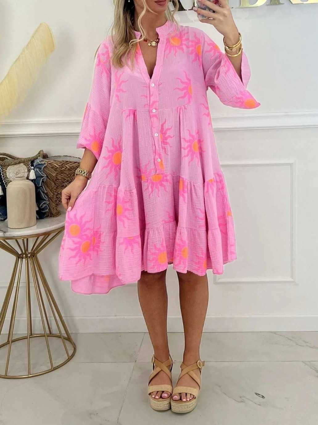 Sukienka z musliny w słoneczka,oversize/big,kolory