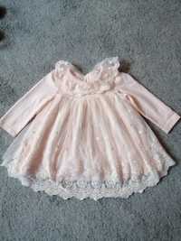 Elegancka sukienka dla dziewczynki różowa z koronką 92