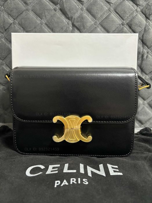 Celine Triomphe Classique 2025 Black Сумка Селин Триумф черная кожаная