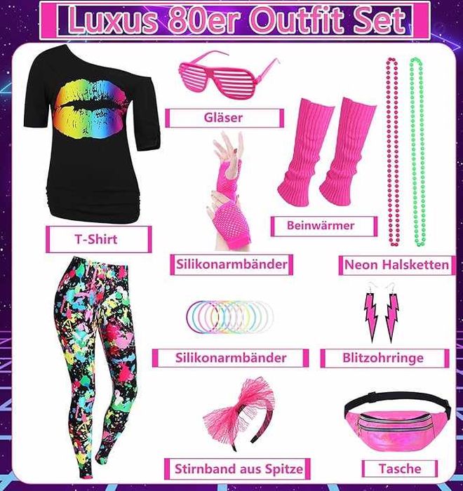 Kostium z lat 80 neonowy KISS fantazyjny kostium disco LATA 80 90 "S"