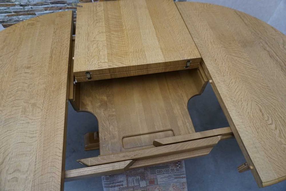 Stół lity dąb okrągły śr 115 cm rozkładany do 175 cm + 4 krzesła L-193