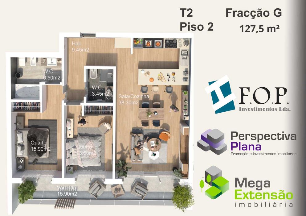 Apartamento T2 | Novo | Cadaval, com parqueamento e varanda