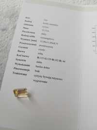 Cytryn jubilerski 12.15ct. + certyfikat. pierścionek, naszyjnik,