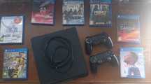 PS4 Slim+2 comandos+cabos