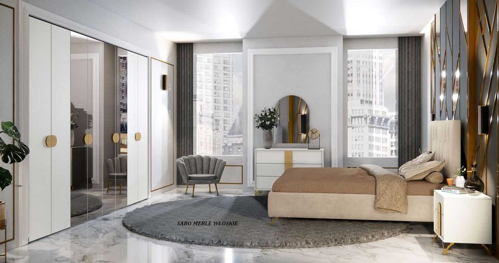 Włoska komoda do sypialni Gracja biało-złota