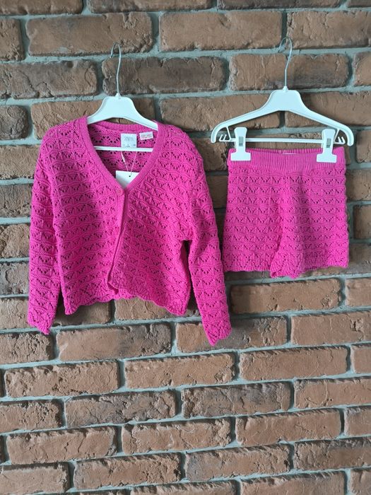 Przepiękny komplet spodenki szorty sweterek sweter ażurowy haft Zara