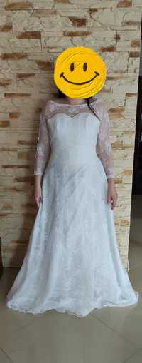 Biała koronkowa suknia ślubna, rozmiar M