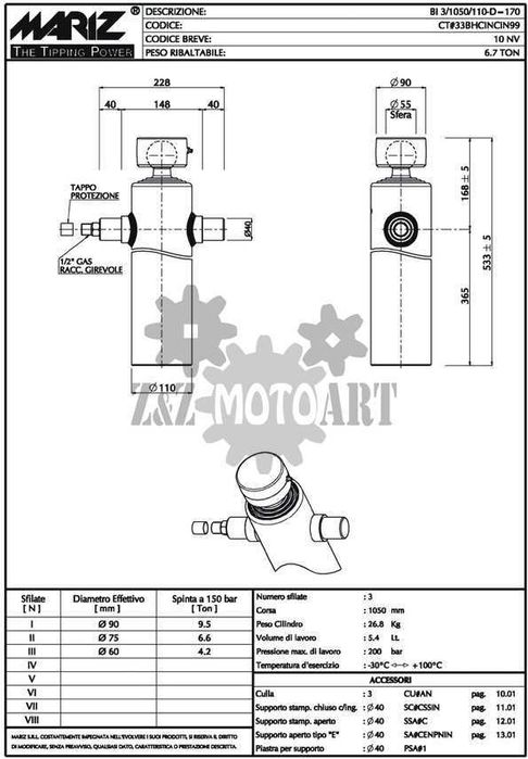 Siłownik do przyczepy rolniczej,  platformy sadowniczej ( typ 10 )
