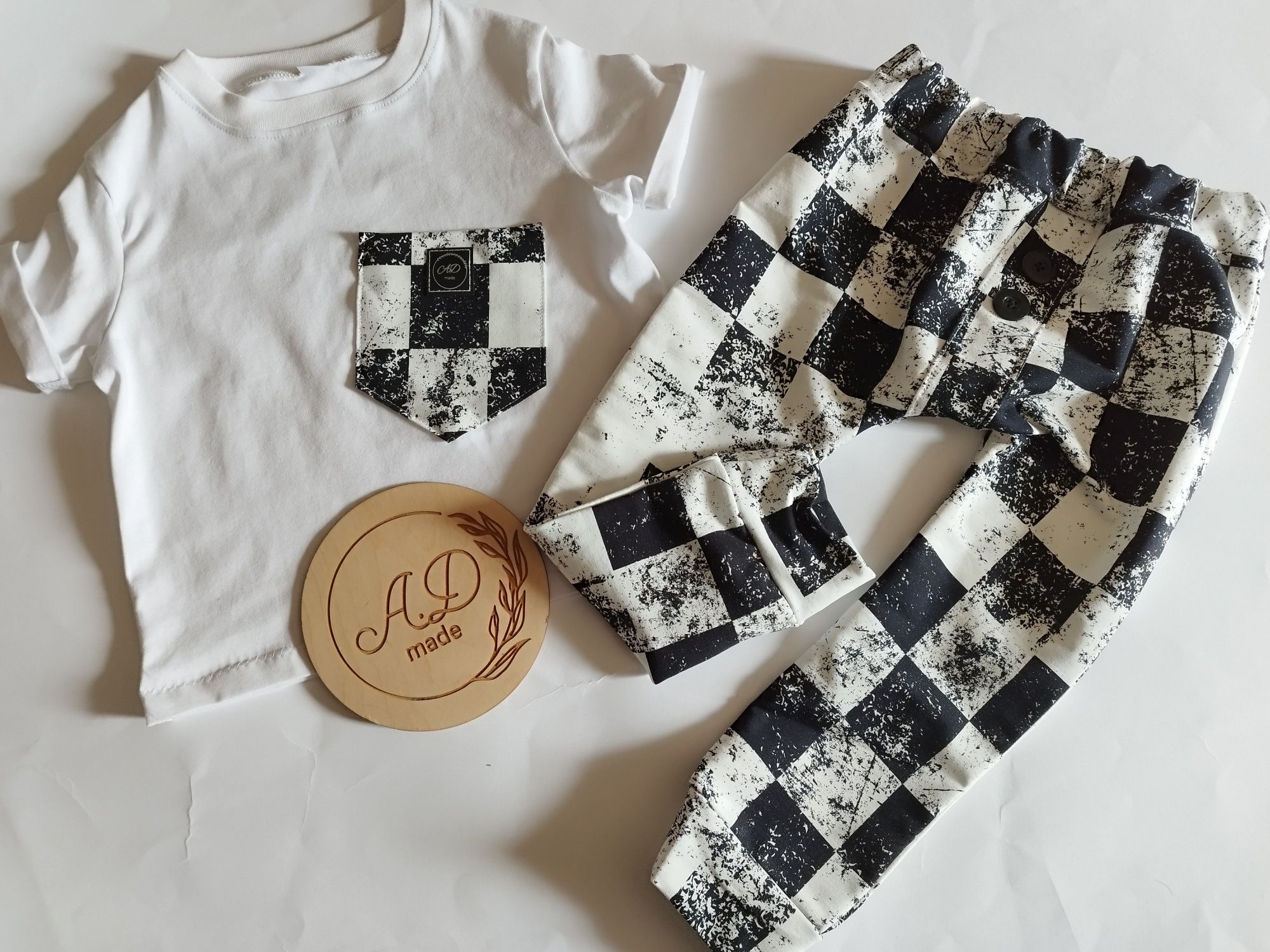 Komplet elegancki komunię święta koszula krata spodnie Baggy 116