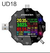 USB Тестер ATORCH UD18, DC: 3,6V-32V, I: 0-5,1A, 0-99999Ah, 0-99999Wh