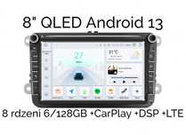 8" qled radio 2din android 12 vw seat skoda 6/128gb dsp carplay lte