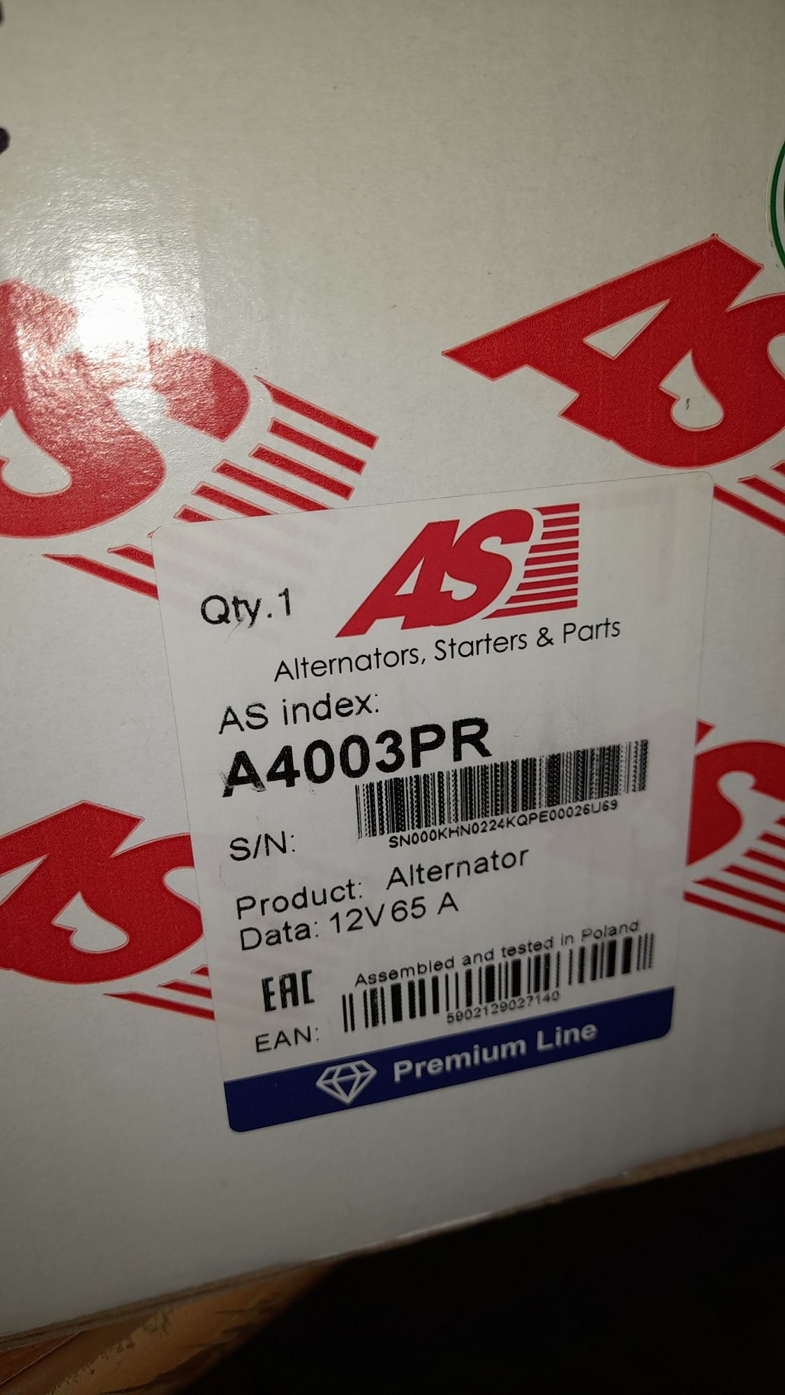 Alternator 65A A4003PR AS-PL Citroen Fiat Panda
