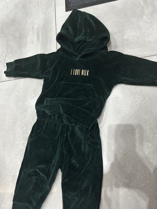 Konplet welurowy dres butelkwoa zieleń I Love Milk 74/80